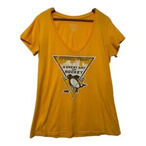 Pittsburgh Penguins Womens Majestic Threads Yellow V Neck Short Sleeve Tee XL
